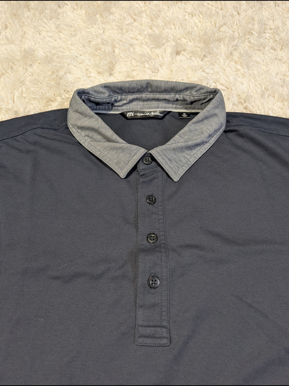Travis Mathew Men's Navy Polo with Light Gray Contrast Collar